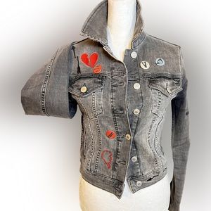 Zara Denim Button/Embroider Jacket sz XS